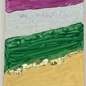 Abstract Layered Home Art Wall Canvas in Green, Gold, Purple, White zigzag life